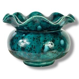 Ceramic African Violet Self Watering Planter 6.5" Flower Pot Teal Drip Reactive